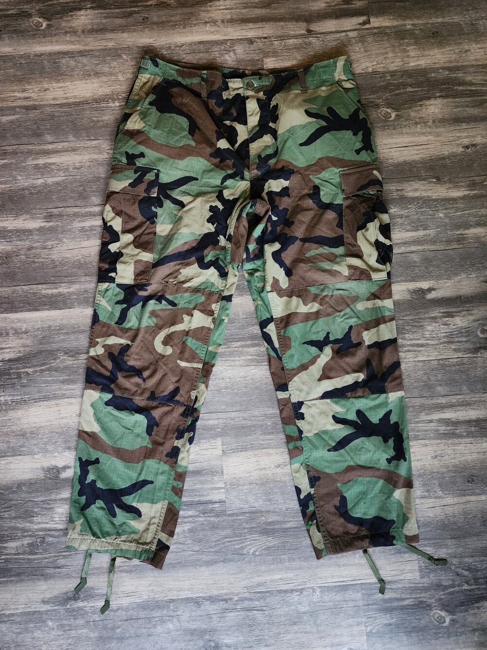 Vintage Woodland BDU Camouflage Pants Mens Large Regular Adjustable Army US